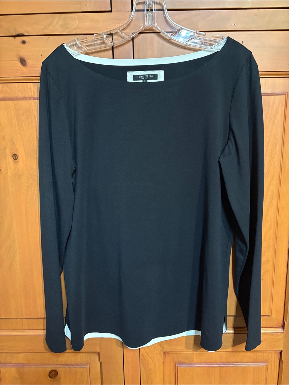 Lafayette 148 New York Black Long-Sleeve Boatneck Top